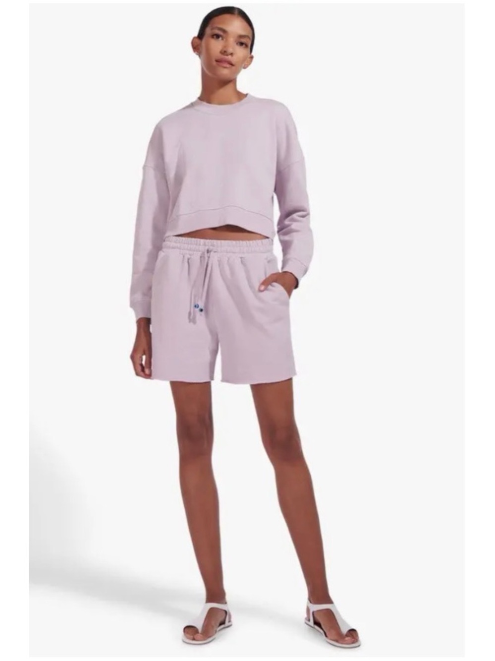 Staud Women’s Sz M Lavender Drawstring Cotton Sweat Shorts Slouchy Relaxed